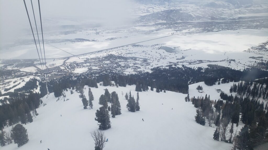 looking down from the tram at Jackson hole